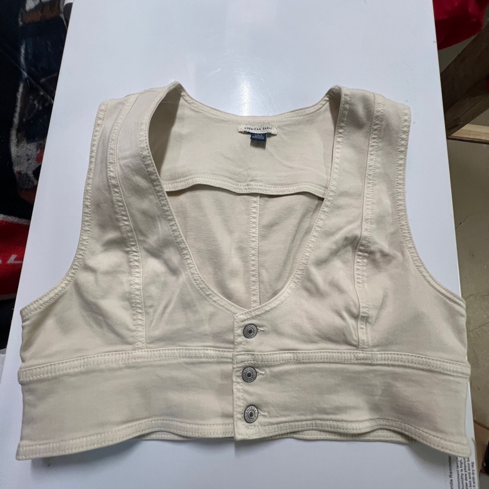 American Eagle Outfitters Cream Sleeveless Bustier Crop Top